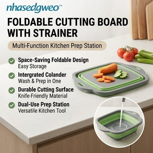 nhasedgweoโข Foldable Cutting Board with Strainer โ Multi-Function Kitchen Prep Station