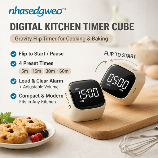 nhasedgweoโข Digital Kitchen Timer Cube โ Gravity Flip Timer for Cooking & Baking